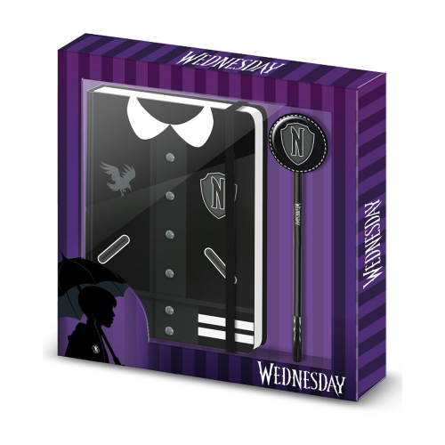 Coffret Cadeau Mercredi Addams Varsity Carnet A5 et Stylo