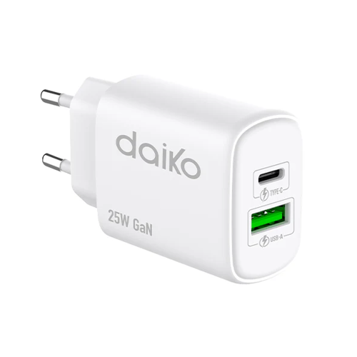 Chargeur Daiko USB-C + USB-A-25W-Blanc