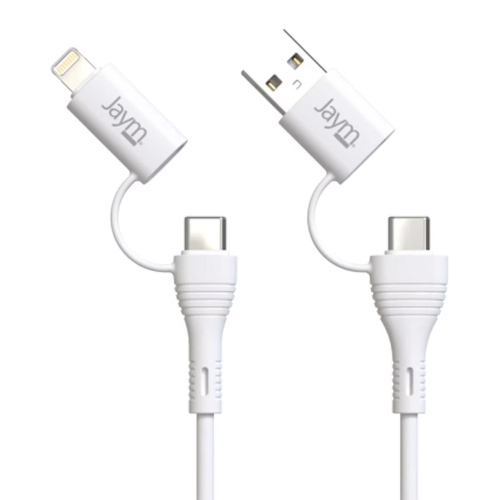 Câble Jaym 4 en 1 USB-C/USB-A vers USB-C/Lightning-1m-Blanc