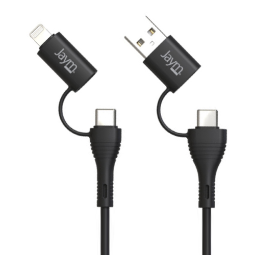 Câble Jaym 4 en 1 USB-C/USB-A vers USB-C/Lightning-1m-Noir