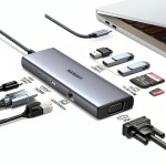 HUB Multifonctionnel 9-In-1 USB-C to 3xUSB-A, HDMI, VGA, TF/SD, Land and PD Gris (neuf)