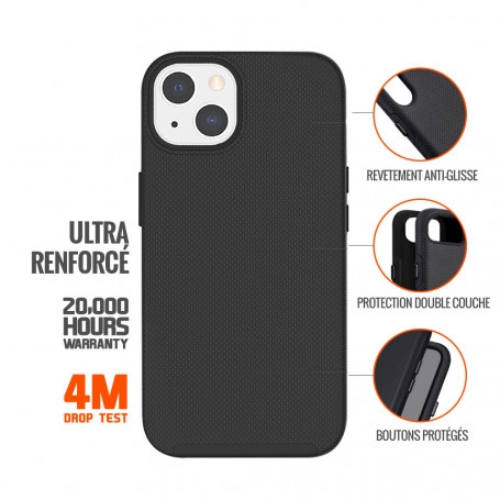 coque rigide noire ultra renforcee polycarbonate drop test 4 metres pour apple iphone 14 plus eiger