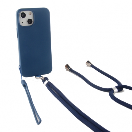 coque silicone avec tour de cou et tour de poignet inclus pour iphone 13 pro bleu jaym pop