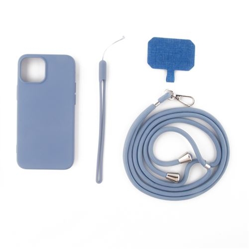 JAYM Coque Silicone Bleu Gris pour Apple iPhone 14 Plus Tour de Cou et Tour de Poignet inclus interieur 100 microfibre (2)